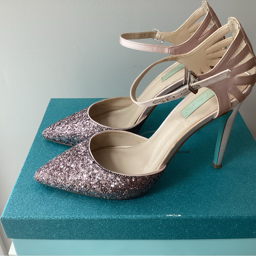 Betsey Johnson Avery Pink High Heels with Glitter and Cut-Out Design